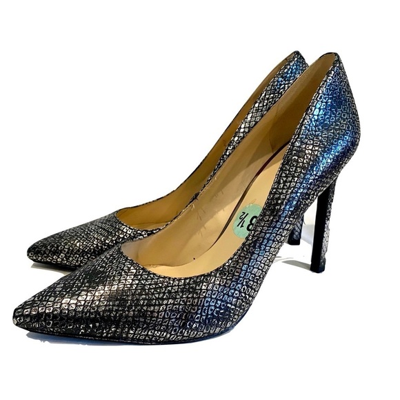 NINE WEST Tatiana Metallic Charcoal Gray 4” Dress Pumps Holiday Shoes Size 8.5 - Picture 2 of 8